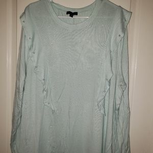 LB light blue/teal pearl accented blouse